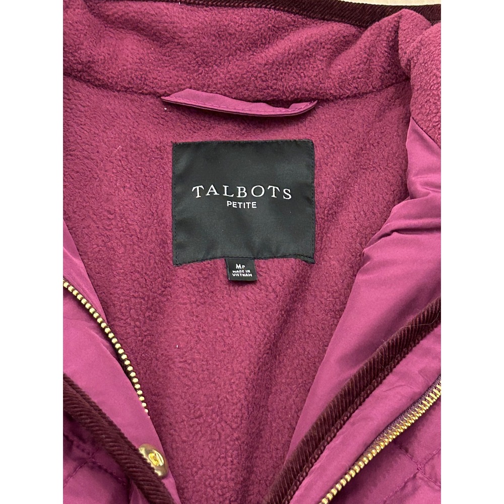 A23 Talbots Petite Plum Purple Quilted Vest Fleece Lined Corduroy Trim Gold  MP - Picture 3 of 3
